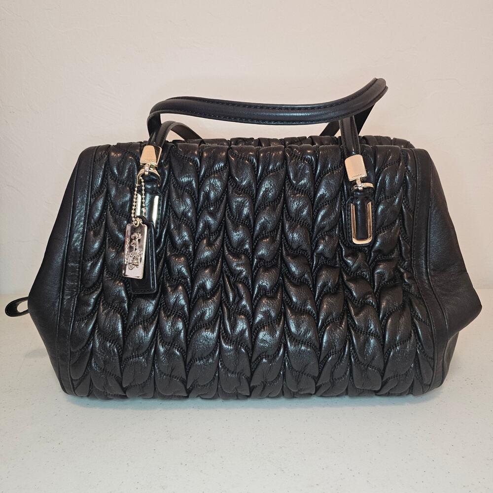 Coach Madison Chevron Leather Satchel Shoulder Bag Black Quilted Purse 25985